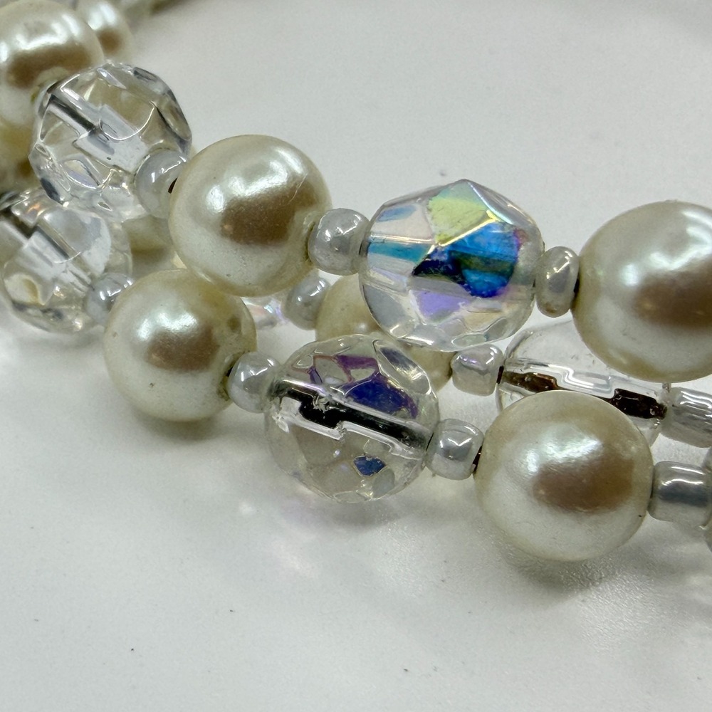 Faux Pearl & Crystal Wrap Bracelet - Stackable Boho Chic - Picture 10 of 13